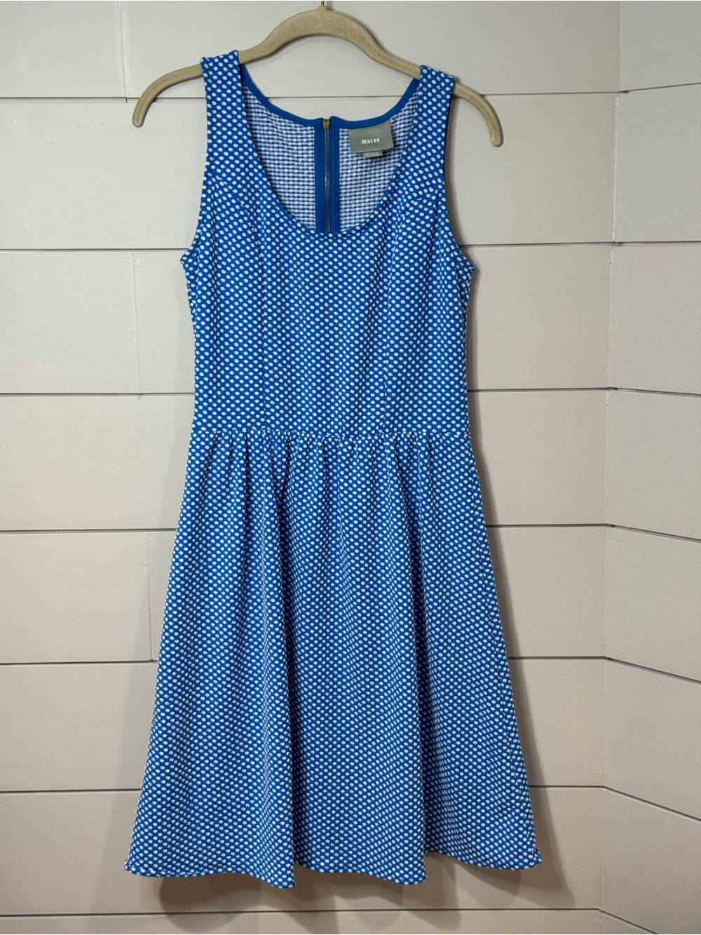 Anthropologie Maeve Caldera Blue Polka Dot Sleeveless Fit & Flare Dress Size M